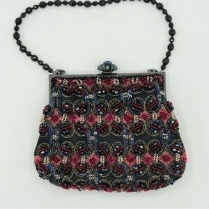 Larisa Barrera Couture Beaded Evening Bag - Red/Black with Beaded Handle